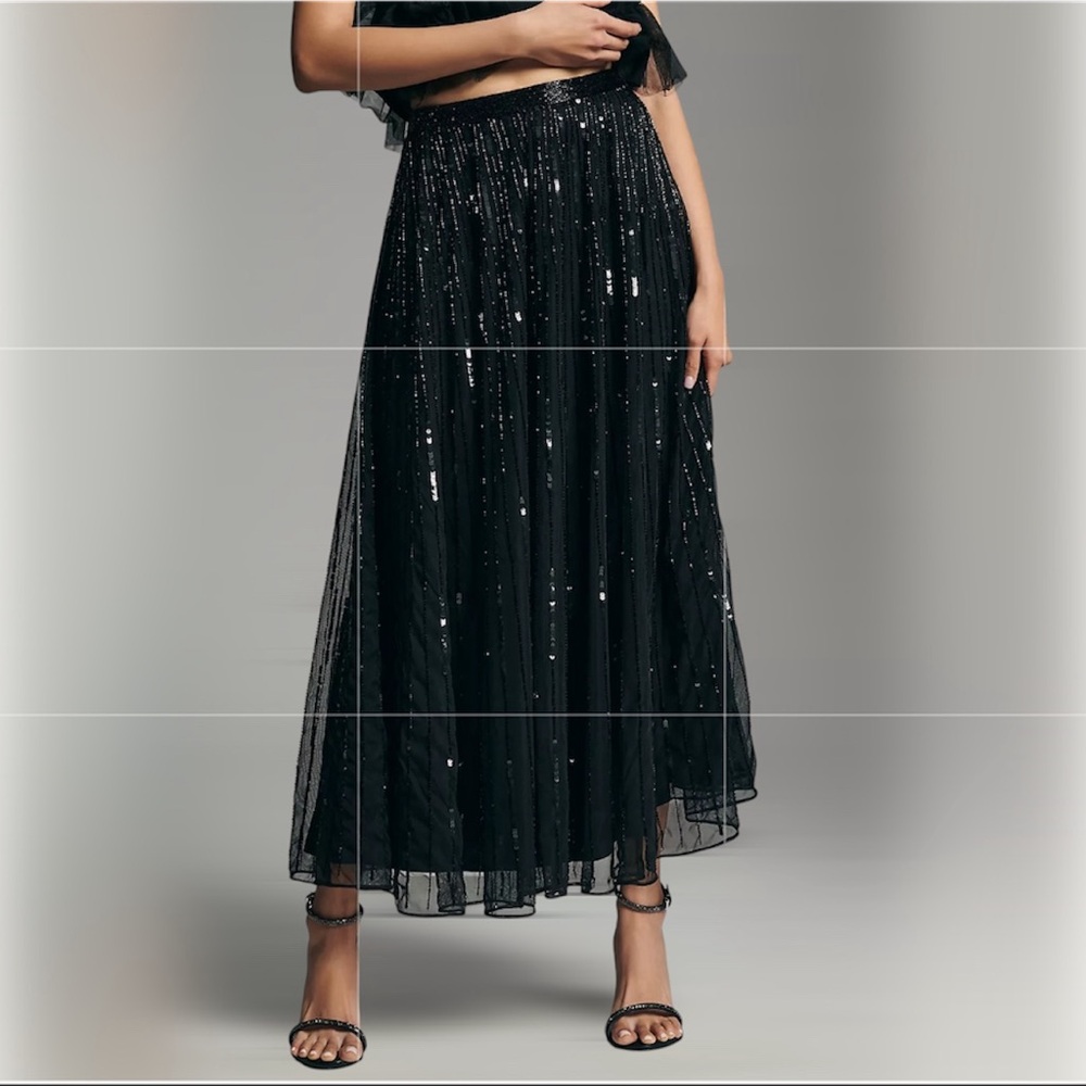 🔥Mac Duggal Long Sequin Embellished Chiffon Evening Skirt Size Small